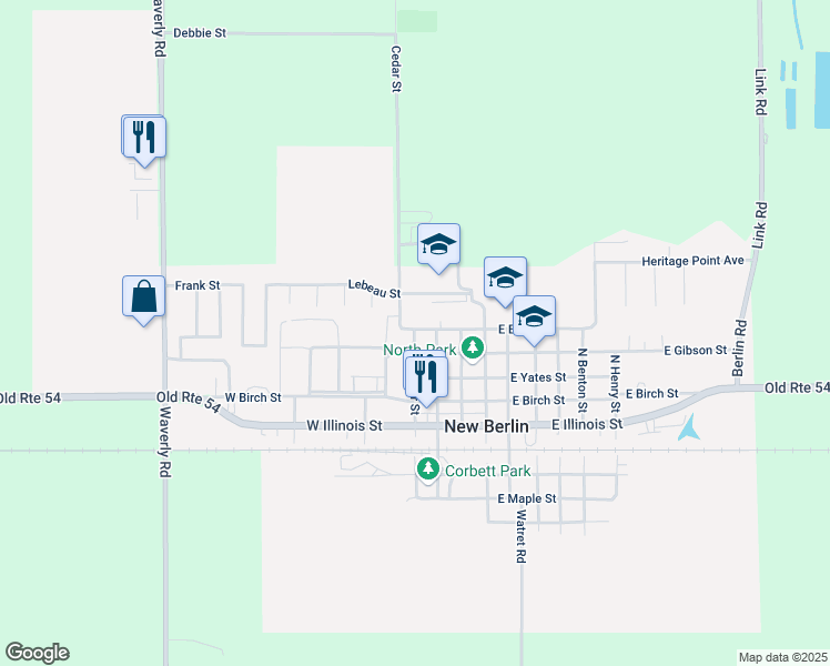 map of restaurants, bars, coffee shops, grocery stores, and more near 600 Cedar Street in New Berlin