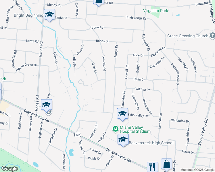 map of restaurants, bars, coffee shops, grocery stores, and more near 1346 Lemcke Road in Dayton