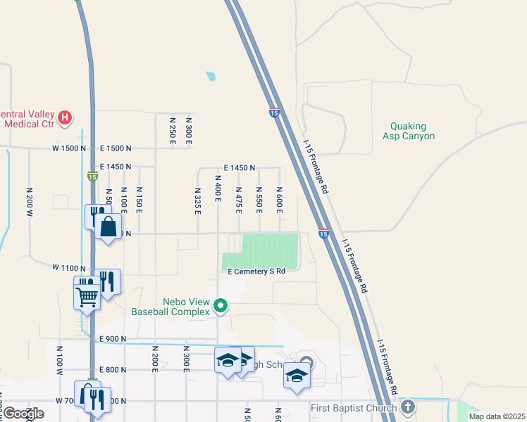 map of restaurants, bars, coffee shops, grocery stores, and more near 1318 North 550 East in Nephi
