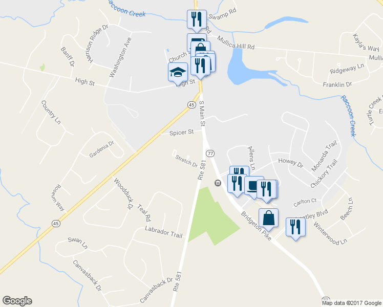 map of restaurants, bars, coffee shops, grocery stores, and more near 103 Holly Court in Harrison Township