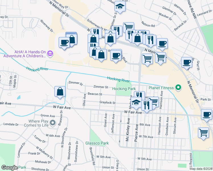map of restaurants, bars, coffee shops, grocery stores, and more near 1509 Zimmer Street in Lancaster