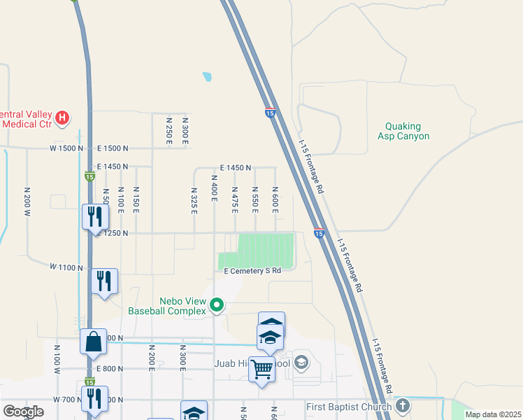 map of restaurants, bars, coffee shops, grocery stores, and more near 1318 North 550 East in Nephi