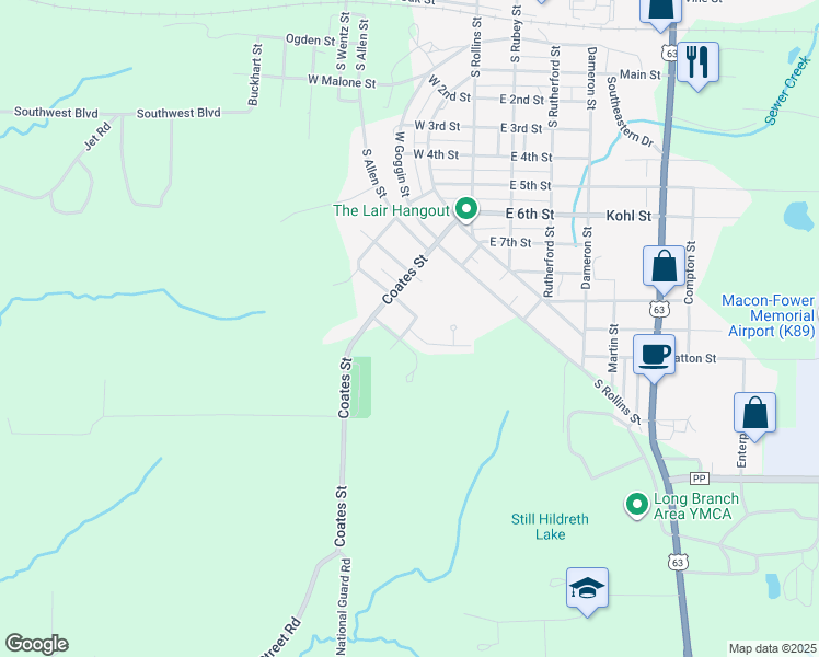 map of restaurants, bars, coffee shops, grocery stores, and more near 701 Sheffield Drive in Macon