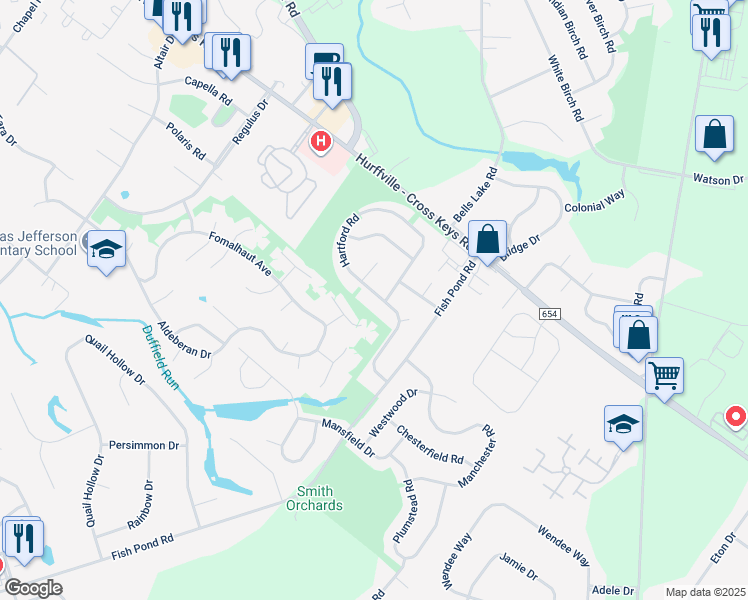 map of restaurants, bars, coffee shops, grocery stores, and more near 75 Hartford Road in Washington Township