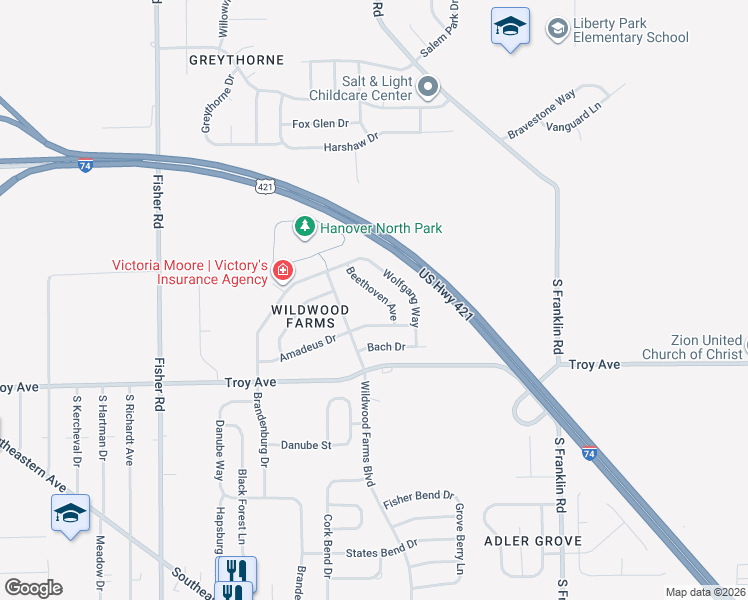 map of restaurants, bars, coffee shops, grocery stores, and more near 7928 Amadeus Drive in Indianapolis