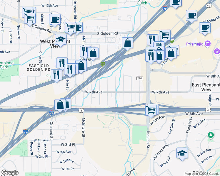 map of restaurants, bars, coffee shops, grocery stores, and more near 15275 West 7th Avenue in Golden