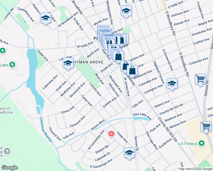 map of restaurants, bars, coffee shops, grocery stores, and more near 353 West Avenue in Pitman