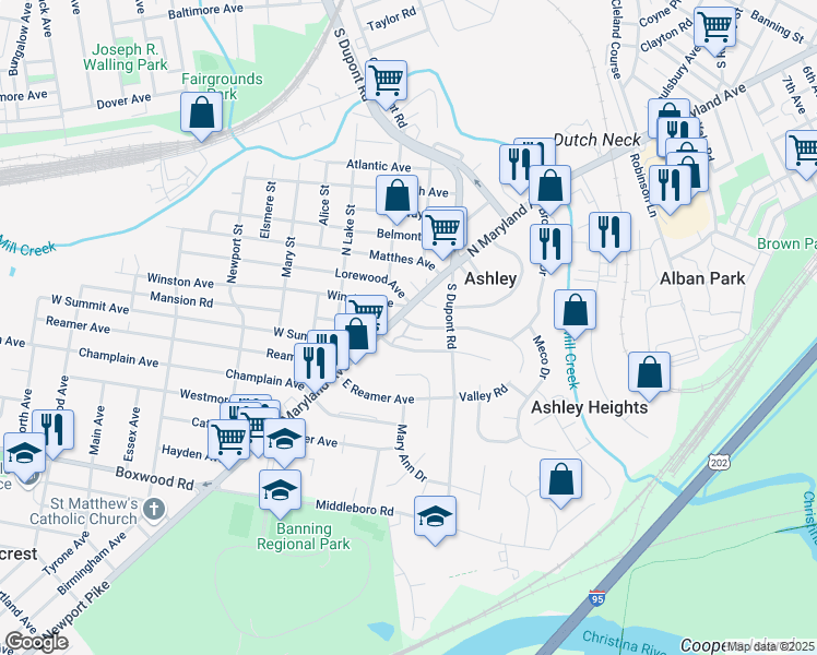 map of restaurants, bars, coffee shops, grocery stores, and more near 9 East Summit Avenue in Wilmington