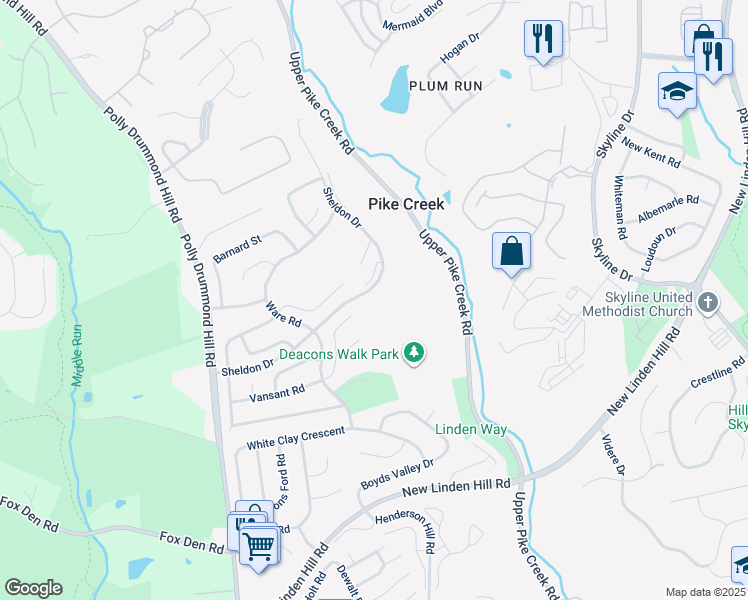 map of restaurants, bars, coffee shops, grocery stores, and more near 2111 Sheldon Drive in Newark