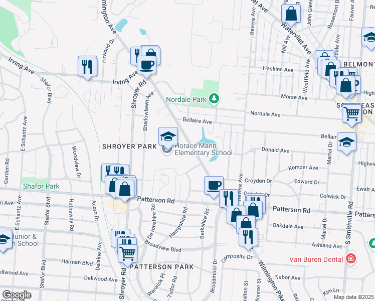 map of restaurants, bars, coffee shops, grocery stores, and more near 1003 Wilmington Avenue in Dayton