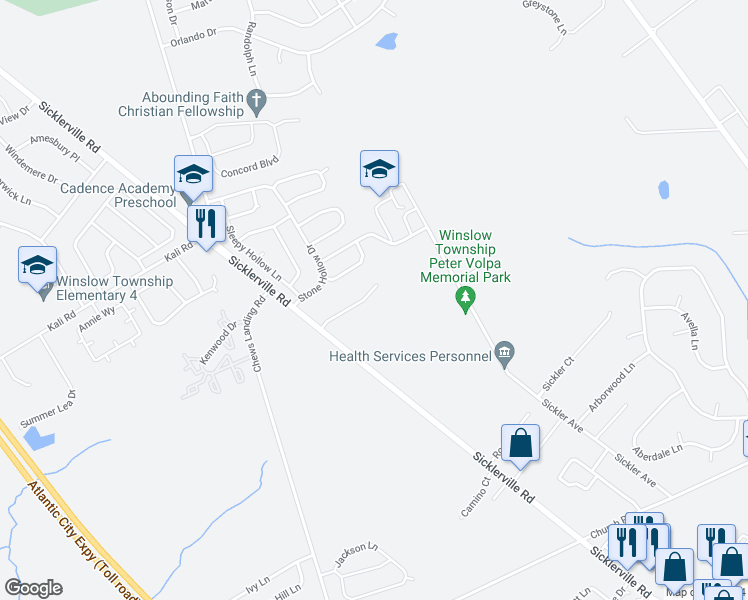 map of restaurants, bars, coffee shops, grocery stores, and more near 116 Summerbrooke Court in Sicklerville