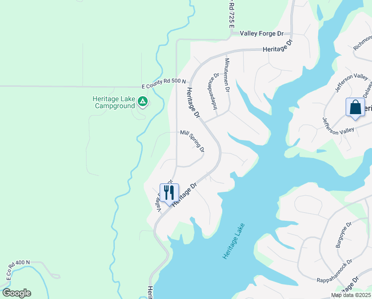 map of restaurants, bars, coffee shops, grocery stores, and more near 421 Mill Spring Drive in Fillmore