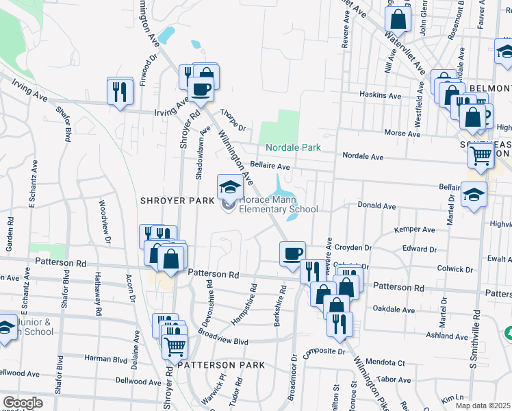 map of restaurants, bars, coffee shops, grocery stores, and more near 1003 Wilmington Avenue in Dayton