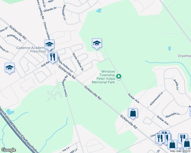 map of restaurants, bars, coffee shops, grocery stores, and more near 116 Summerbrooke Court in Sicklerville