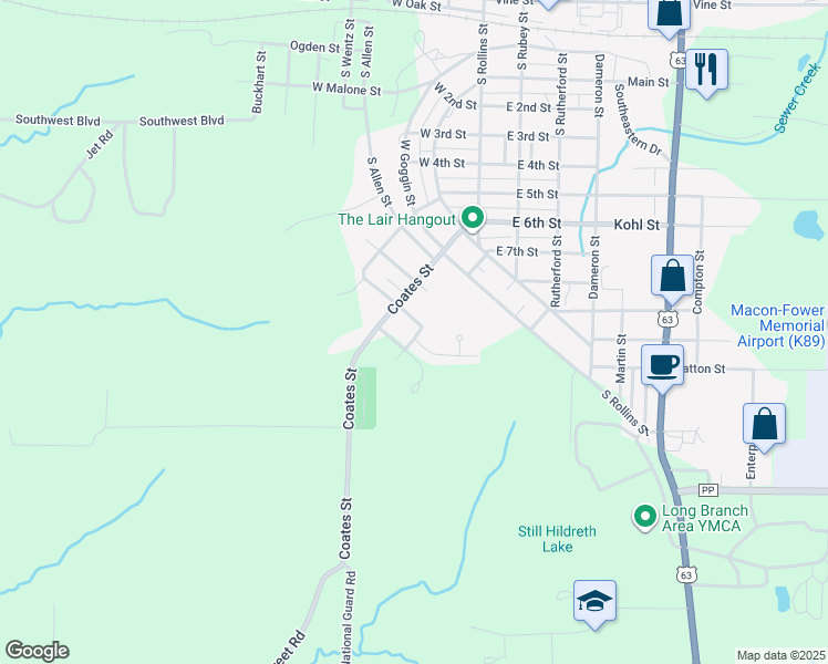 map of restaurants, bars, coffee shops, grocery stores, and more near 701-805 Sheffield Drive in Macon