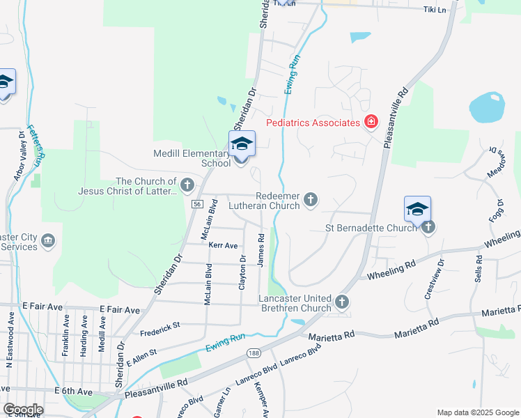 map of restaurants, bars, coffee shops, grocery stores, and more near 1151 James Road in Lancaster
