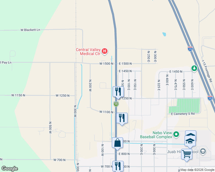 map of restaurants, bars, coffee shops, grocery stores, and more near 1273 North Main Street in Nephi