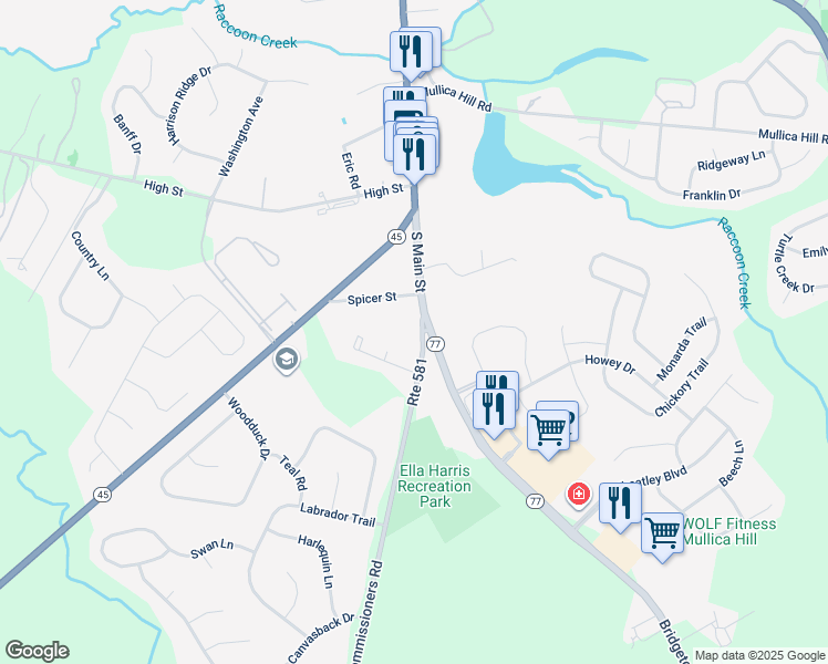 map of restaurants, bars, coffee shops, grocery stores, and more near 103 Holly Court in Mullica Hill