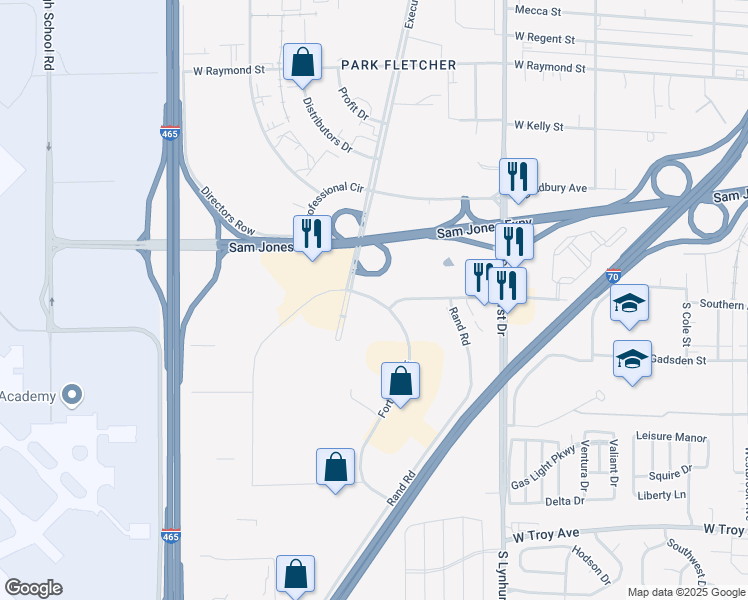 map of restaurants, bars, coffee shops, grocery stores, and more near 2602 Fortune Cir E in Indianapolis