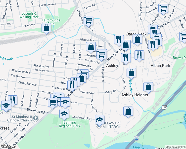 map of restaurants, bars, coffee shops, grocery stores, and more near 9 East Summit Avenue in Wilmington