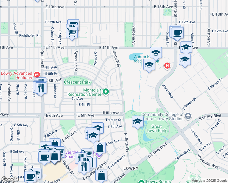 map of restaurants, bars, coffee shops, grocery stores, and more near 8200 East 8th Avenue in Denver
