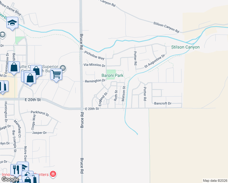 map of restaurants, bars, coffee shops, grocery stores, and more near 1710 Lawler Street in Chico
