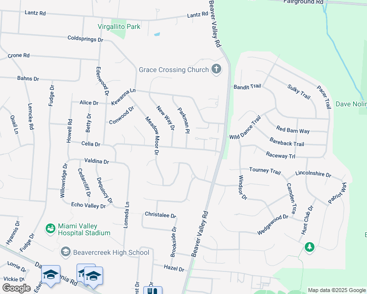 map of restaurants, bars, coffee shops, grocery stores, and more near 2436 Oakbrook Boulevard in Dayton