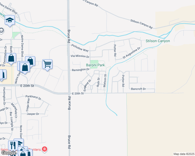 map of restaurants, bars, coffee shops, grocery stores, and more near 1814 Roth Street in Chico
