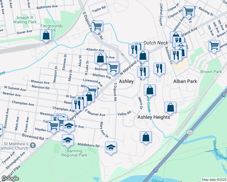 map of restaurants, bars, coffee shops, grocery stores, and more near in Wilmington