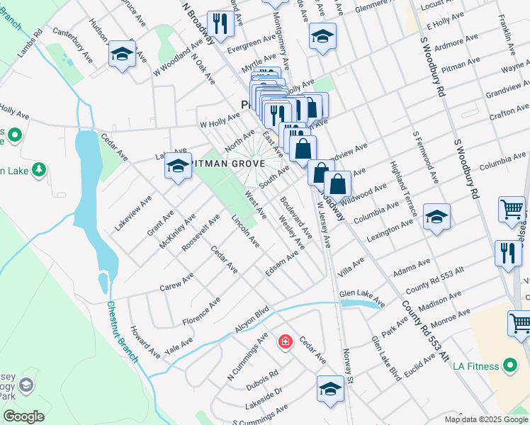 map of restaurants, bars, coffee shops, grocery stores, and more near 353 West Avenue in Pitman