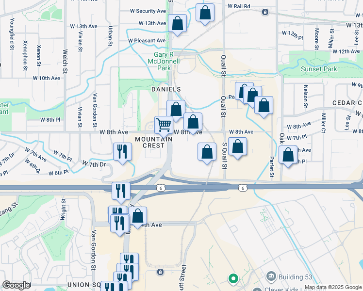 map of restaurants, bars, coffee shops, grocery stores, and more near 730 Simms Street in Golden