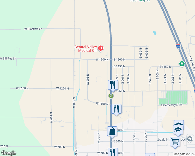 map of restaurants, bars, coffee shops, grocery stores, and more near 119 West 1360 North in Nephi
