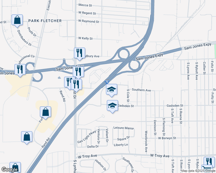 map of restaurants, bars, coffee shops, grocery stores, and more near 4920 West Southern Avenue in Indianapolis