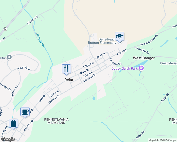 map of restaurants, bars, coffee shops, grocery stores, and more near 724 Main Street in Delta