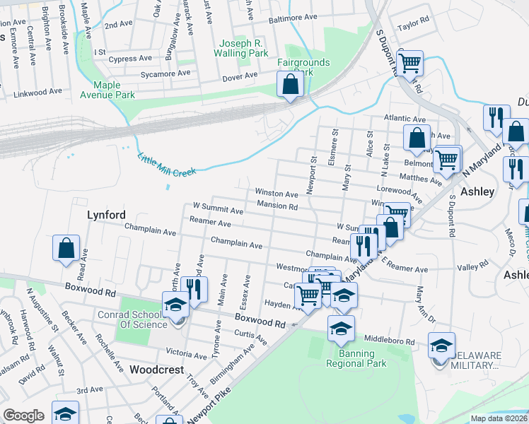 map of restaurants, bars, coffee shops, grocery stores, and more near 400 Winston Avenue in Wilmington