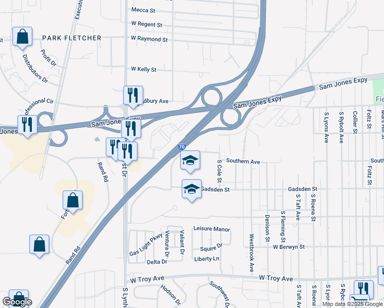 map of restaurants, bars, coffee shops, grocery stores, and more near 4920 West Southern Avenue in Indianapolis