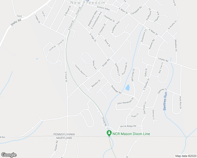 map of restaurants, bars, coffee shops, grocery stores, and more near 6 Barelyn Drive in New Freedom