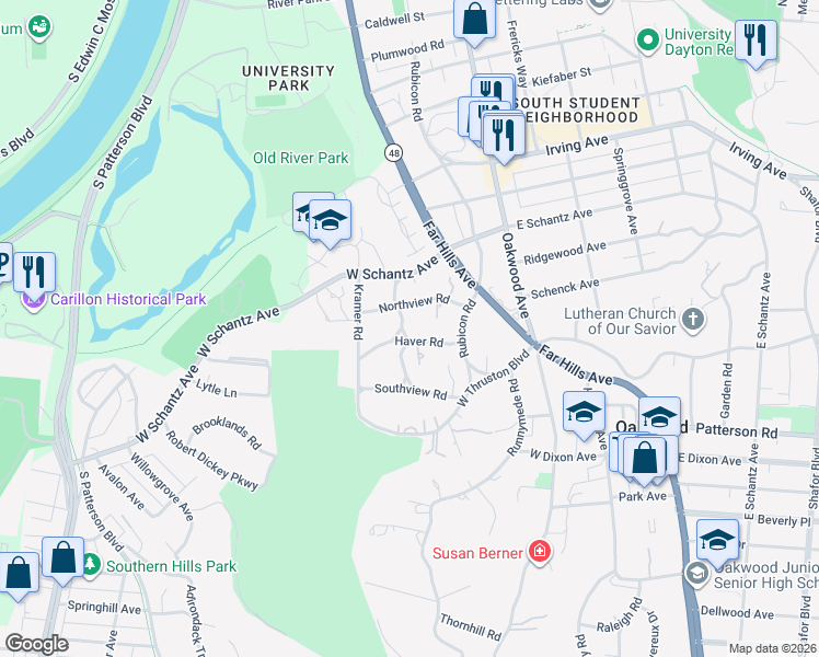 map of restaurants, bars, coffee shops, grocery stores, and more near 246 Northview Road in Dayton