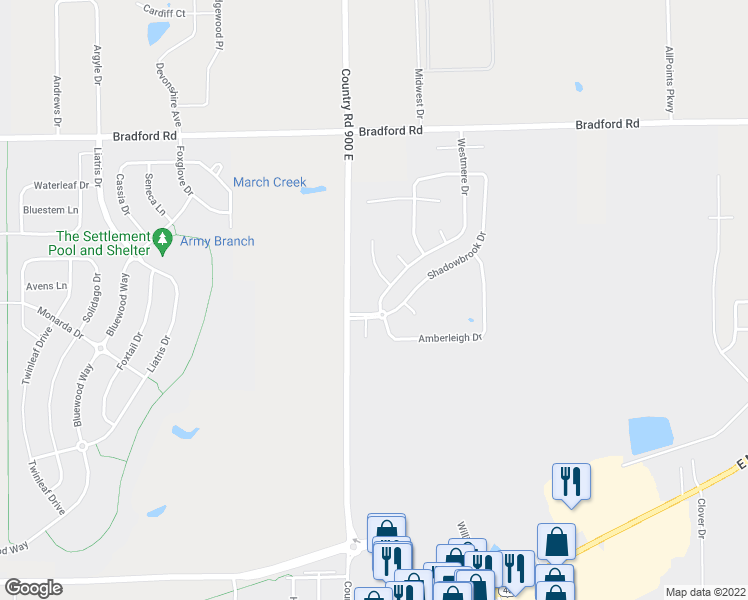 map of restaurants, bars, coffee shops, grocery stores, and more near 2382 Westmere Drive in Plainfield
