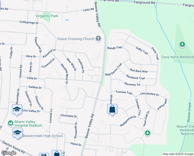 map of restaurants, bars, coffee shops, grocery stores, and more near 1442 Crown Point Court in Dayton