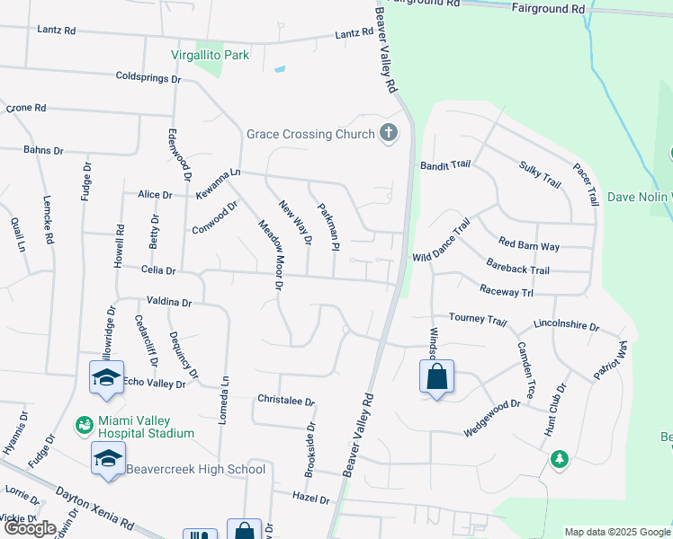 map of restaurants, bars, coffee shops, grocery stores, and more near 1416 Parkman Place in Dayton