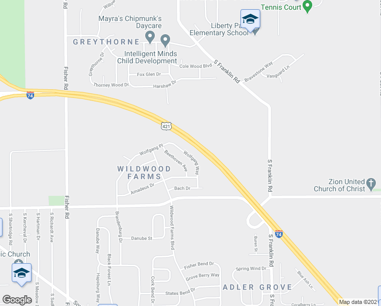 map of restaurants, bars, coffee shops, grocery stores, and more near 2829 Wolfgang Way in Indianapolis