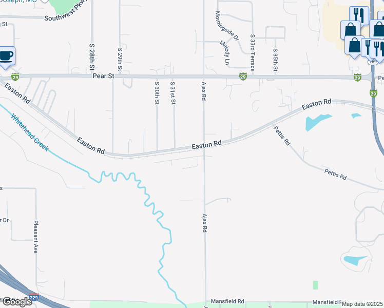 map of restaurants, bars, coffee shops, grocery stores, and more near 3111 Joyce Lane in Saint Joseph