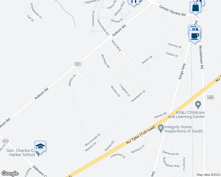 map of restaurants, bars, coffee shops, grocery stores, and more near 1222 Auburn Road in Swedesboro