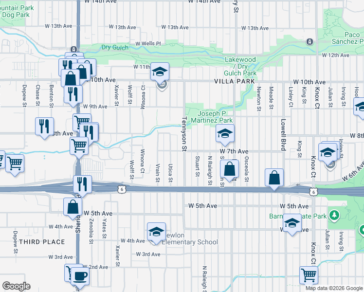 map of restaurants, bars, coffee shops, grocery stores, and more near 736 Tennyson Street in Denver
