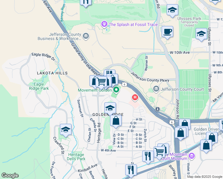map of restaurants, bars, coffee shops, grocery stores, and more near 770 Heritage Road in Golden