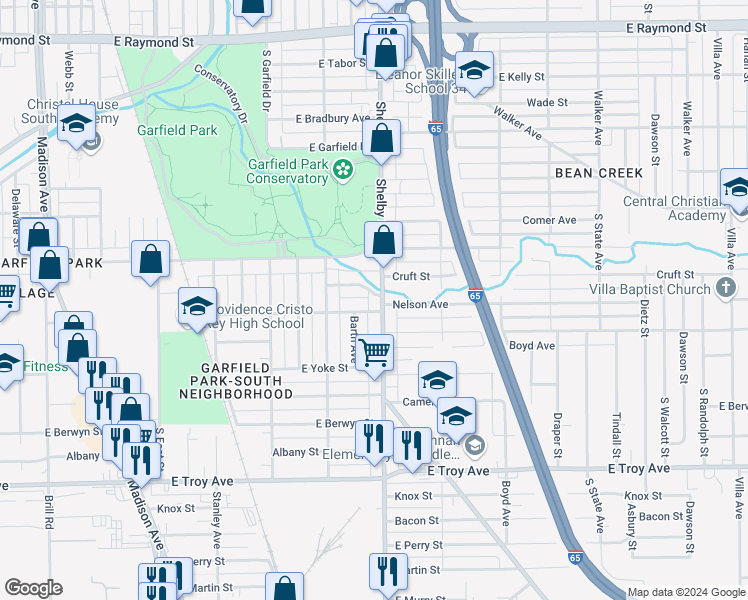map of restaurants, bars, coffee shops, grocery stores, and more near 1039 Willow Drive in Indianapolis