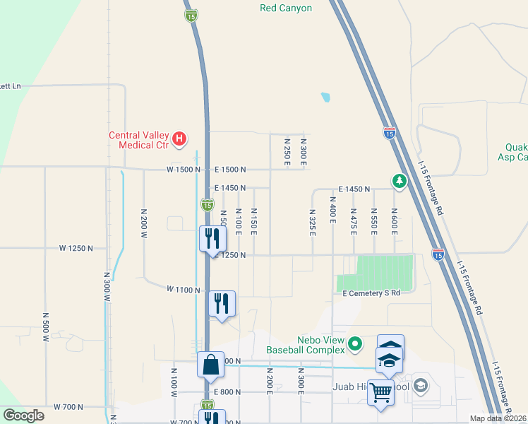 map of restaurants, bars, coffee shops, grocery stores, and more near 1383 North 200 East in Nephi