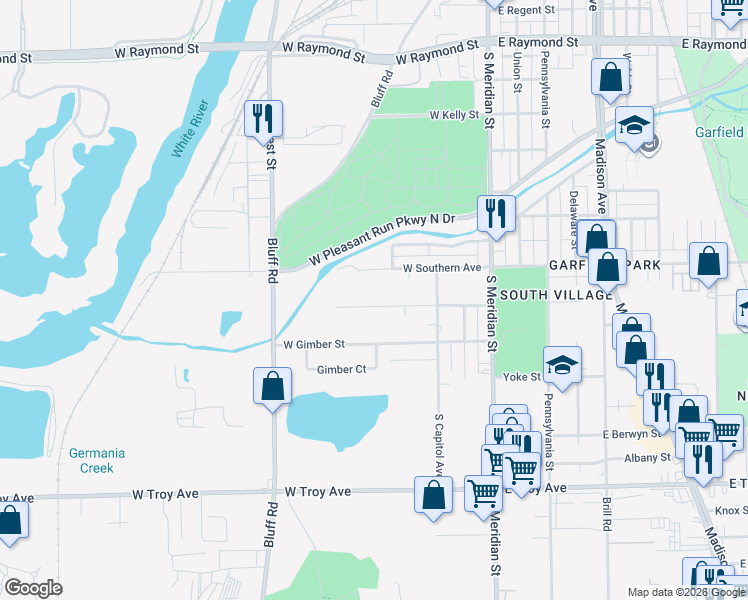 map of restaurants, bars, coffee shops, grocery stores, and more near 234 Bakemeyer Street in Indianapolis