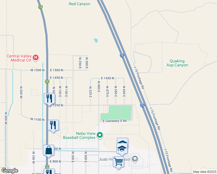 map of restaurants, bars, coffee shops, grocery stores, and more near 1386 North 475 East in Nephi